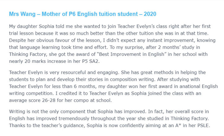 Mrs Wang Mother of P6 English tuition student – 2020 e1630141460521