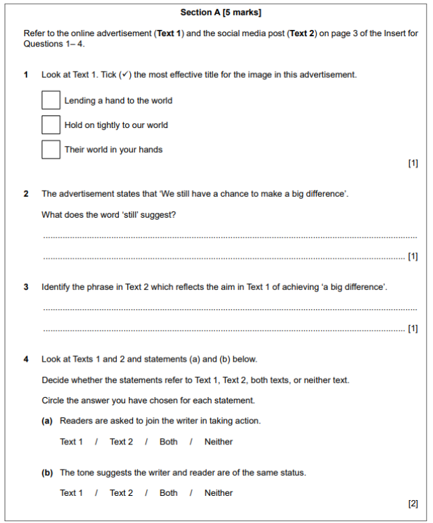 Secondary English Paper 2 visual text component 2023 questions
